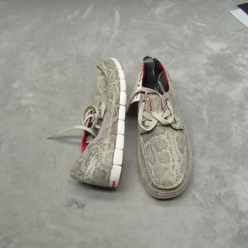 Crocs Mens 8 Boat Shoes White Snakeskin Graphic Light Lace Up Casual RARE NEW